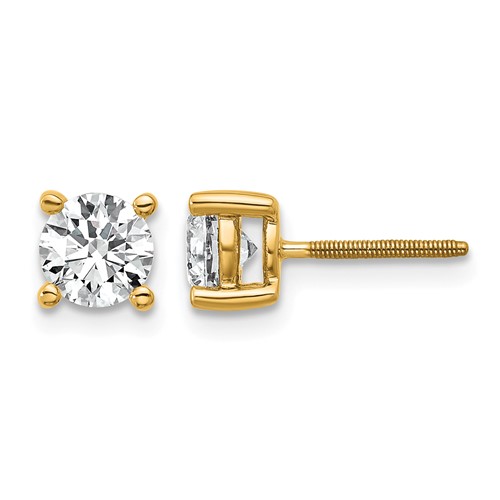 18K Yellow Gold 1 Carat Certified Lab Grown Diamond VS+ F+ Round Complete Four Prong Screwback Stud Earrings