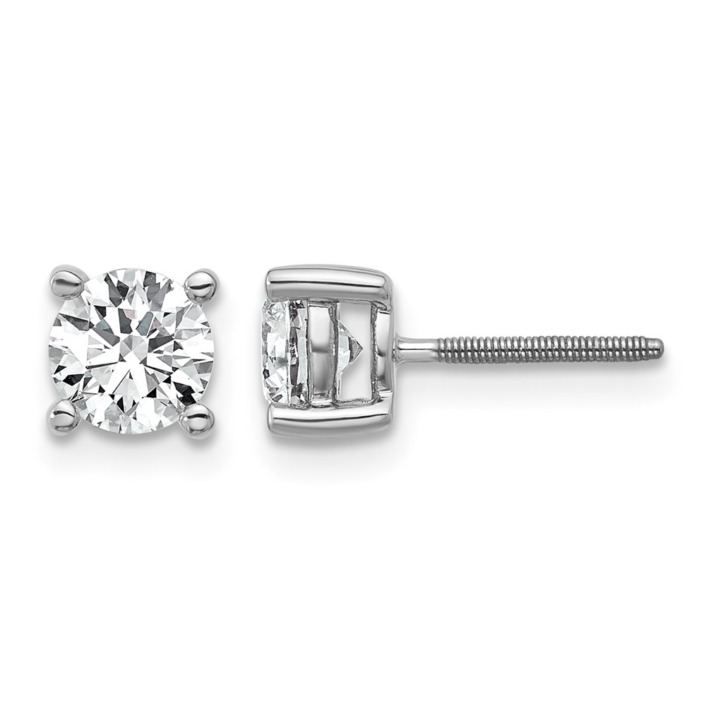 Platinum 1 Carat Lab Grown Diamond VS+ F+ Round Complete Four Prong Screwback Stud Earrings