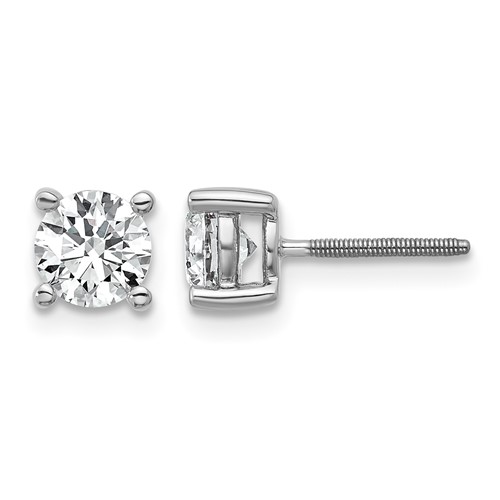 Platinum 1 Carat Certified Lab Grown Diamond VS+ F+ Round Complete Four Prong Screwback Stud Earrings