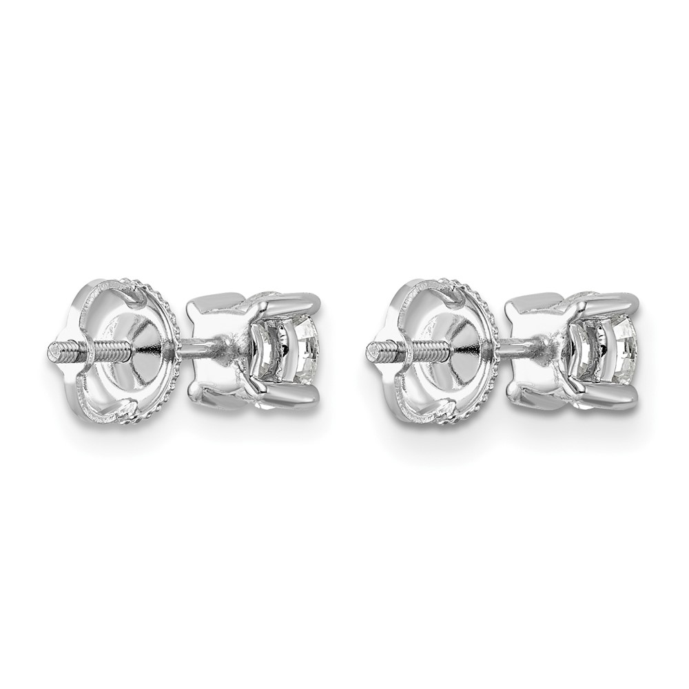 14k White Gold 1 carat Lab Grown Diamond VS+ F+ Round Complete Four Prong Screwback Heavyweight Stud Earrings (EM1006S-100-WLD)