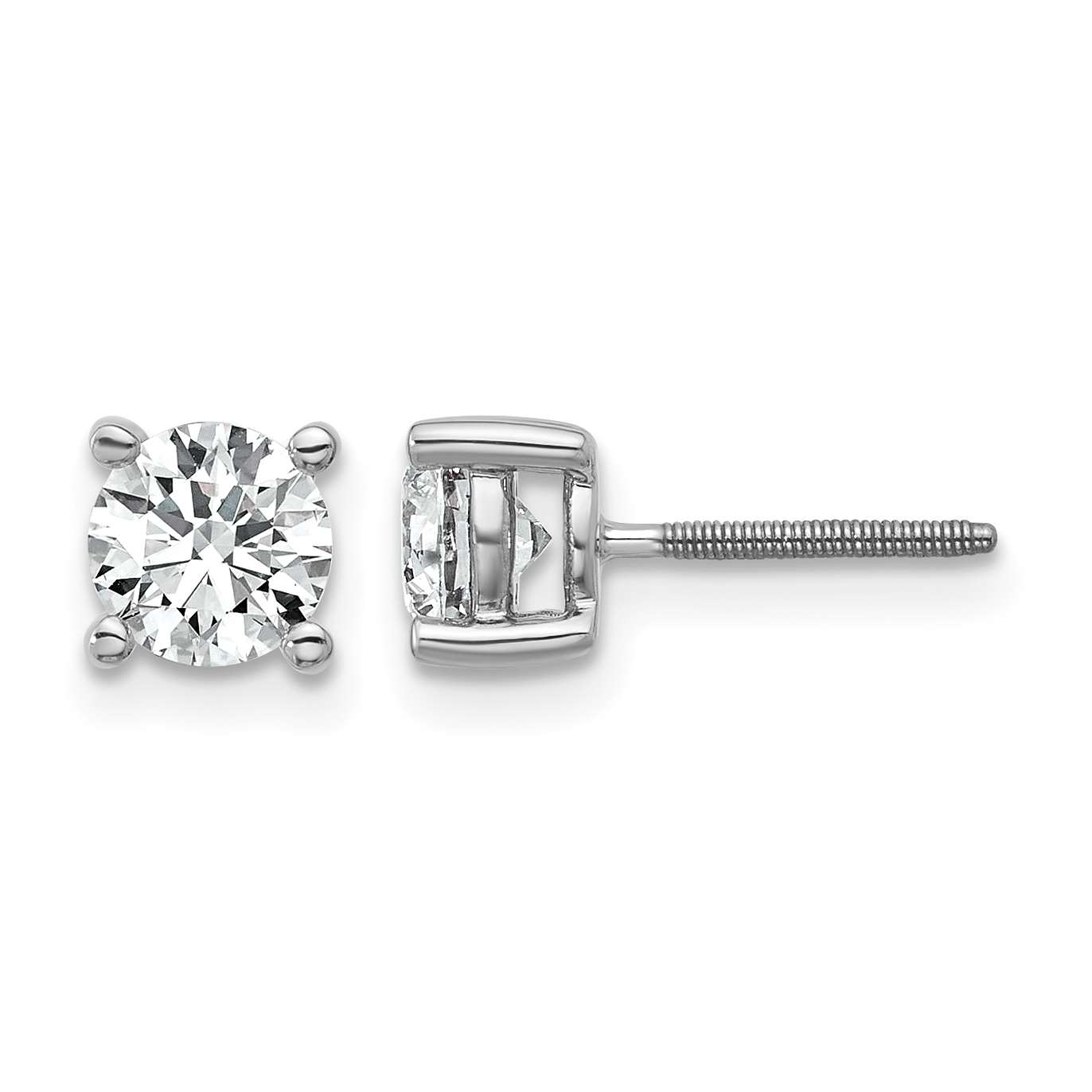 14k White Gold 1 carat Lab Grown Diamond VS+ F+ Round Complete Four Prong Screwback Heavyweight Stud Earrings (EM1006S-100-WLD)