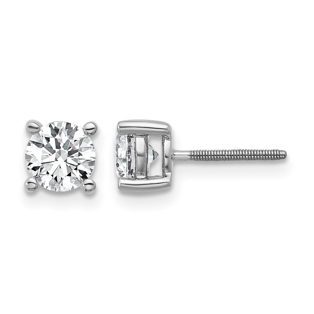 14k White Gold 1 carat Lab Grown Diamond VS+ F+ Round Complete Four Prong Screwback Heavyweight Stud Earrings (EM1006S-100-WLD)