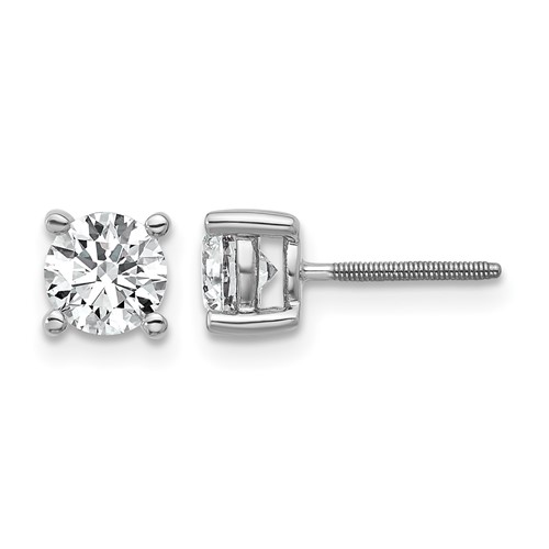 14K White Gold 1 Carat Lab Grown Diamond VS SI+ G+ Round Complete Four Prong Screwback Heavyweight Stud Earrings