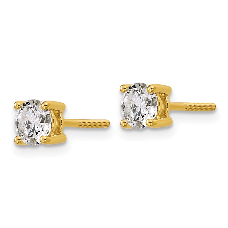 14k Yellow Gold 1 ctw Certified Lab Grown Diamond VS/SI+ G+ Round 4 Prong Heavy Wt. Screwback Stud Earrings