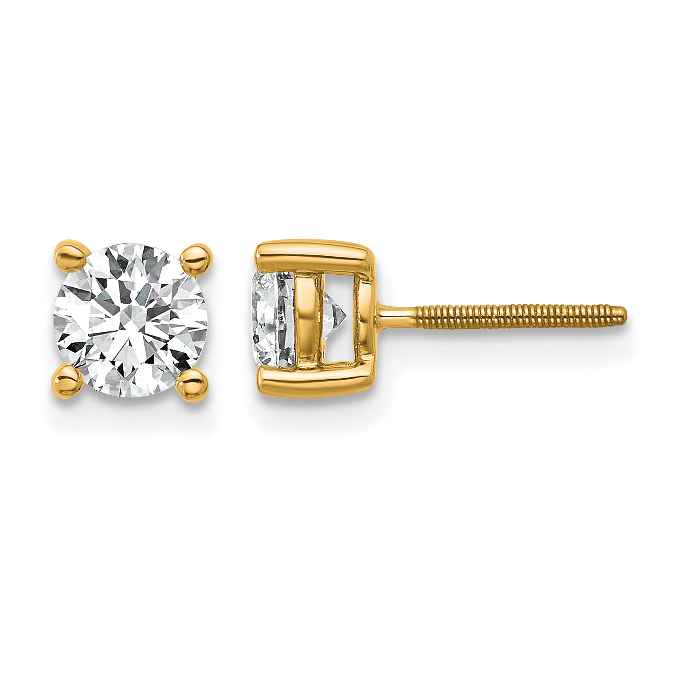 14k 1 carat Certified Lab Grown Diamond VS+ F+ Round Complete Four Prong Screwback Heavyweight Stud Earrings (EM1006S-100C-LD)