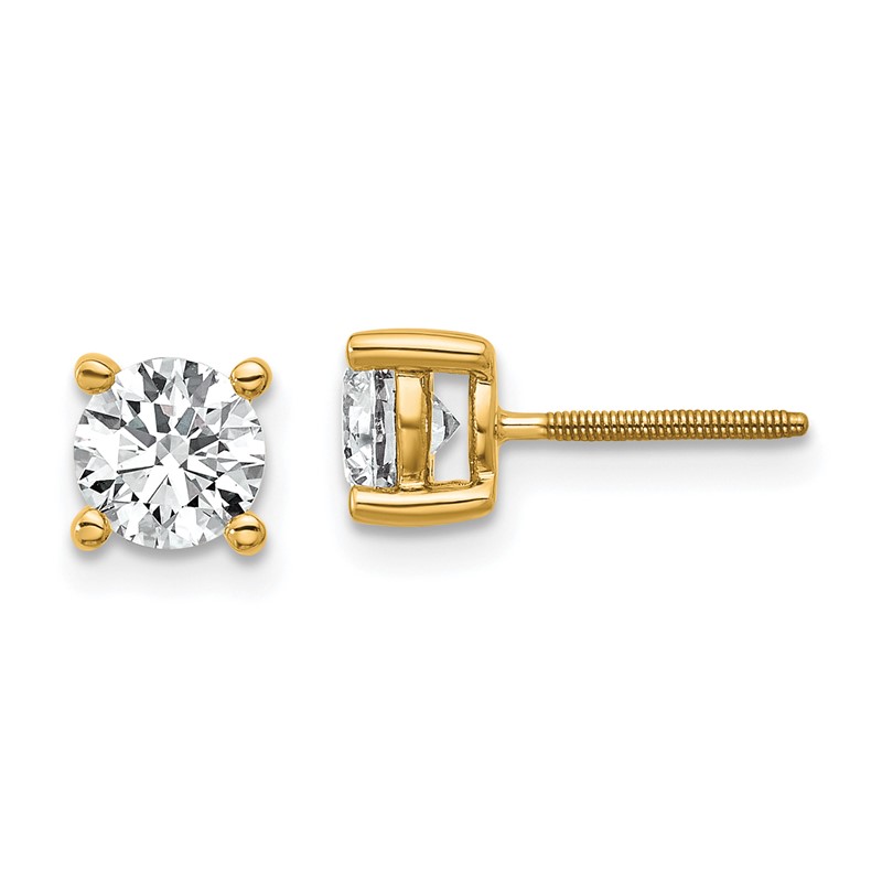 14k Yellow Gold 1 ctw Certified Lab Grown Diamond VS/SI+ G+ Round 4 Prong Heavy Wt. Screwback Stud Earrings