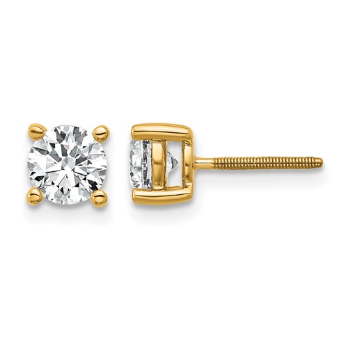 14K Yellow Gold 1 Carat Certified Lab Grown Diamond VS SI+ G+ Round Complete Four Prong Screwback Heavyweight Stud Earrings