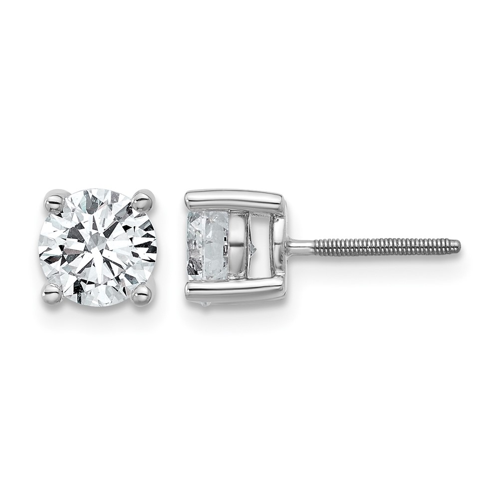 18K White Gold 1.50 Carat Lab Grown Diamond VS+ F+ Round Complete Four Prong Screwback Stud Earrings