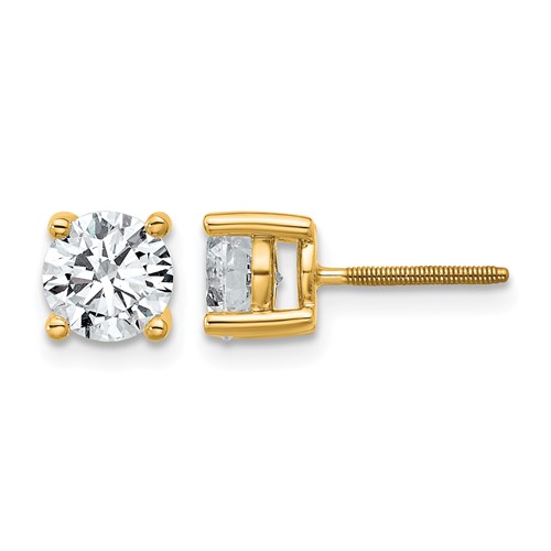 18K Yellow Gold 1.50 Carat Lab Grown Diamond VS+ F+ Round Complete Four Prong Screwback Stud Earrings