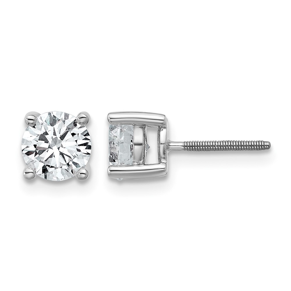 Platinum 1.50 Carat Lab Grown Diamond VS+ F+ Round Complete Four Prong Screwback Stud Earrings
