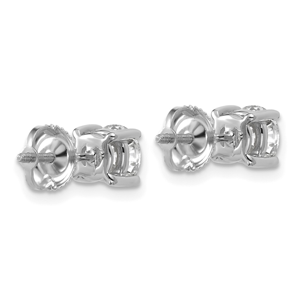 14k White Gold 1 1/2 carat Lab Grown Diamond VS+ F+ Round Complete Four Prong Screwback Heavyweight Stud Earrings (EM1006S-150-WLD)