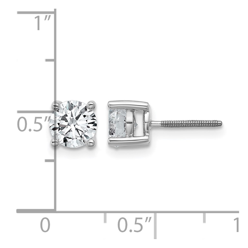 14k White Gold 1 1/2 carat Lab Grown Diamond VS+ F+ Round Complete Four Prong Screwback Heavyweight Stud Earrings (EM1006S-150-WLD)