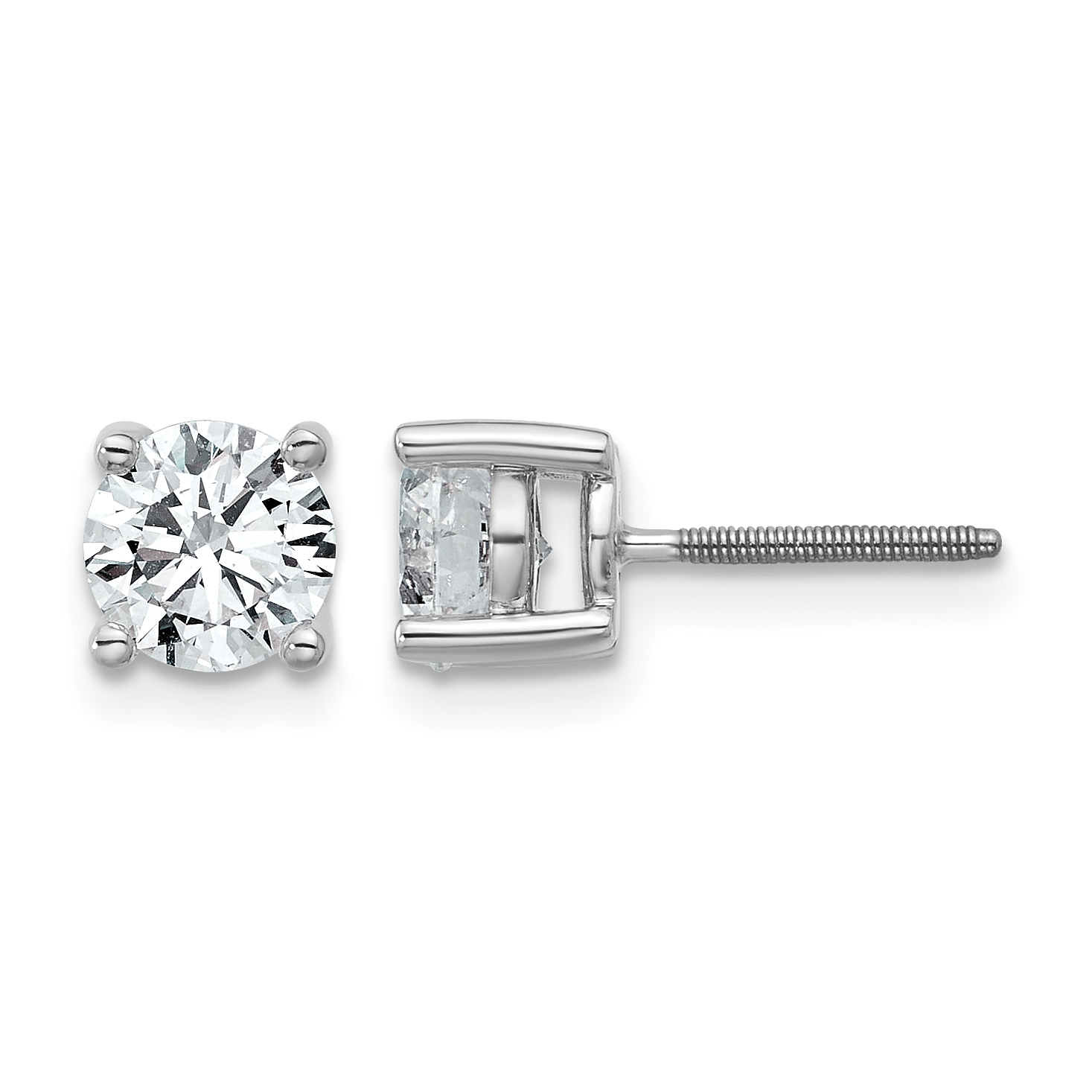 14k White Gold 1 1/2 carat Certified Lab Grown Diamond VS+ F+ Round Complete Four Prong Screwback Heavyweight Stud Earrings (EM1006S-150C-WLD)