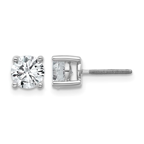 14k White Gold 1 1/2 carat Lab Grown Diamond VS/SI+ G+ Round Complete Four Prong Screwback Heavyweight Stud Earrings