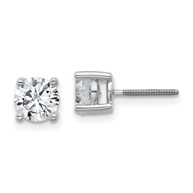 14k White Gold 1 1/2 ctw Lab Grown Diamond VS+ F+ Round 4 Prong Heavy Wt. Screwback Stud Earrings