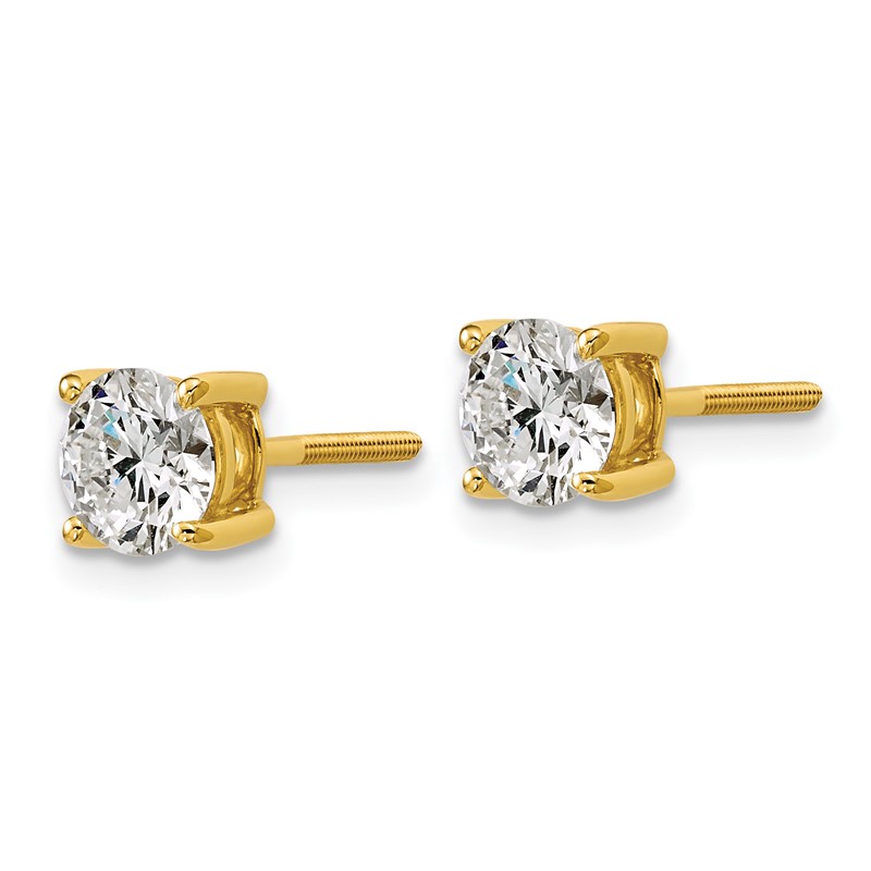 14k Yellow Gold 1 1/2 ctw Certified Lab Grown Diamond VS+ F+ Round 4 Prong Heavy Wt. Screwback Stud Earrings