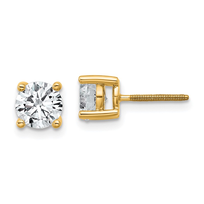 14k Yellow Gold 1 1/2 ctw Certified Lab Grown Diamond VS+ F+ Round 4 Prong Heavy Wt. Screwback Stud Earrings