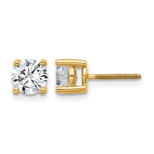 14K Yellow Gold 1.50 Carat Certified Lab Grown Diamond VS+ F+ Round Complete Four Prong Screwback Heavyweight Stud Earrings