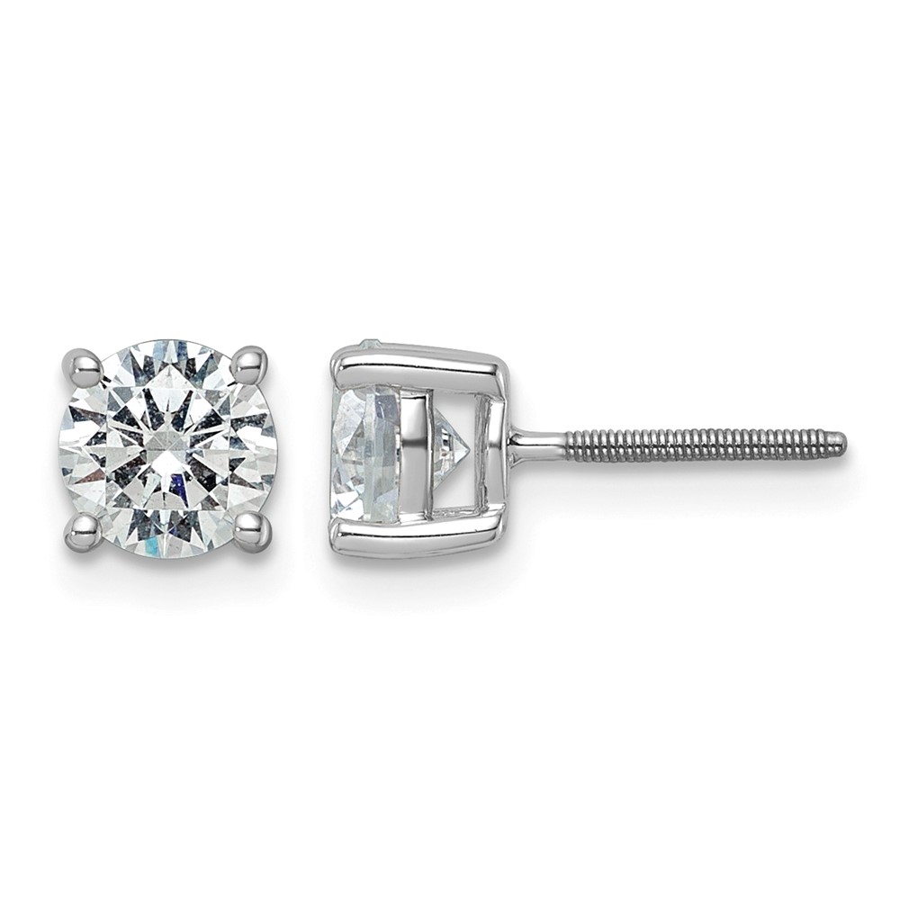 18K White Gold 5 Carat Lab Grown Diamond VS+ F+ Round Complete Four Prong Screwback Stud Earrings
