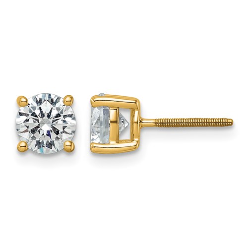 18K Yellow Gold 4 Carat Certified Lab Grown Diamond VS+ F+ Round Complete Four Prong Screwback Stud Earrings