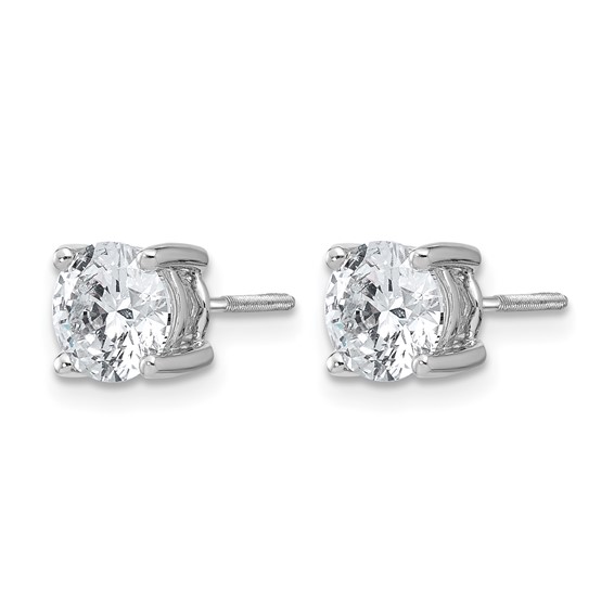 14k White Gold 2 1/2 carat Lab Grown Diamond VS+ F+ Round Complete Four Prong Screwback Heavyweight Stud Earrings