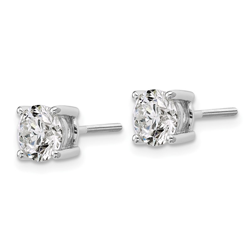 14k White Gold 2 ctw Certified Lab Grown Diamond VS+ F+ Round 4 Prong Heavy Wt. Screwback Stud Earrings