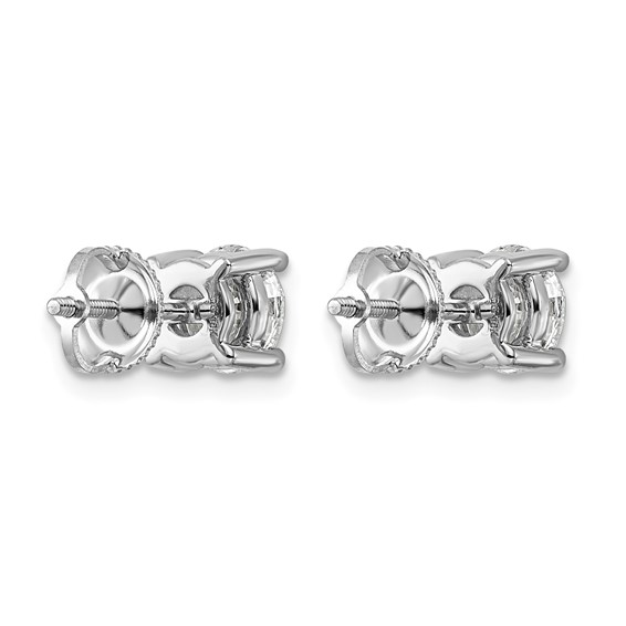 14k White Gold 2 1/2 carat Lab Grown Diamond VS+ F+ Round Complete Four Prong Screwback Heavyweight Stud Earrings