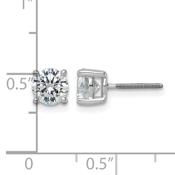 14k White Gold 2 1/2 carat Lab Grown Diamond VS+ F+ Round Complete Four Prong Screwback Heavyweight Stud Earrings