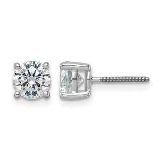 14k White Gold 2 1/2 carat Lab Grown Diamond VS+ F+ Round Complete Four Prong Screwback Heavyweight Stud Earrings