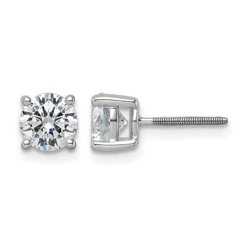 14K White Gold 3 Carat Certified Lab Grown Diamond VS+ F+ Round Complete Four Prong Screwback Heavyweight Stud Earrings