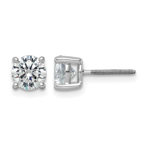 14k White Gold 2 1/2 carat Lab Grown Diamond VS+ F+ Round Complete Four Prong Screwback Heavyweight Stud Earrings