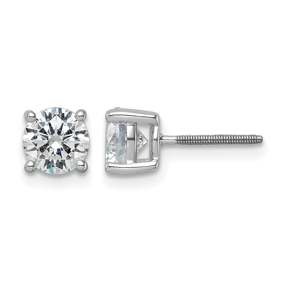 14k White Gold 2 carat Certified Lab Grown Diamond VS+ F+ Round Complete Four Prong Screwback Heavyweight Stud Earrings (EM1006S-200C-WLD)