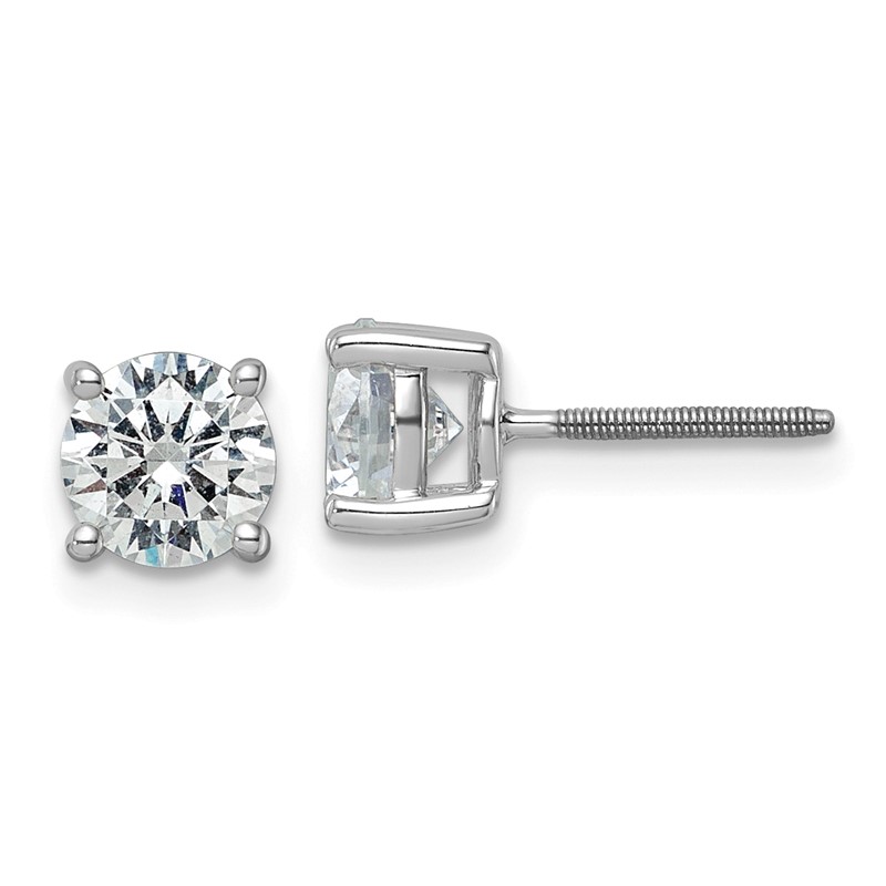 14k White Gold 2 ctw Certified Lab Grown Diamond VS+ F+ Round 4 Prong Heavy Wt. Screwback Stud Earrings