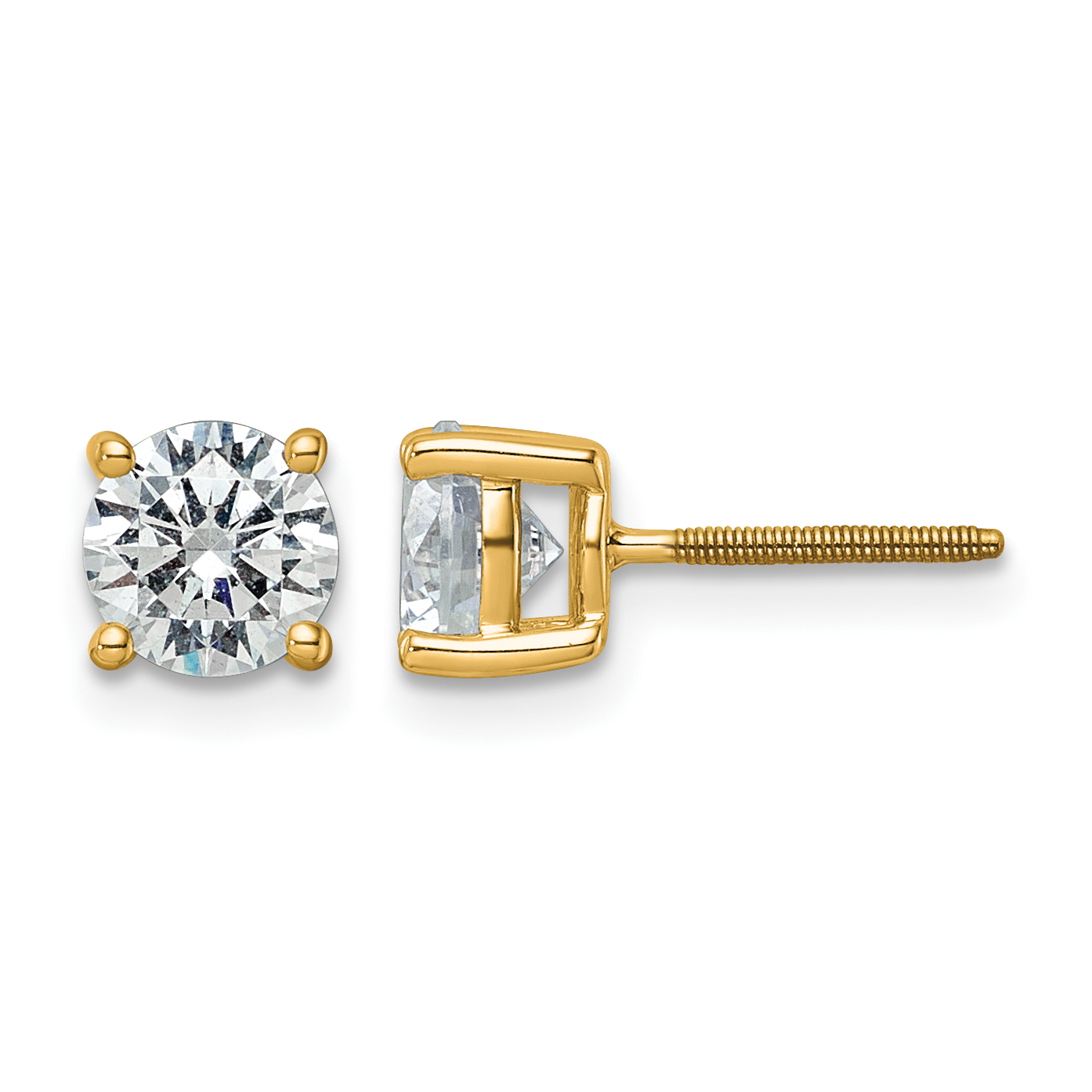 14k 2 carat Certified Lab Grown Diamond VS+ F+ Round Complete Four Prong Screwback Heavyweight Stud Earrings (EM1006S-200C-LD)
