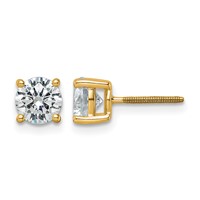 14K Yellow Gold 2 Carat Certified Lab Grown Diamond VS+ F+ Round Complete Four Prong Screwback Heavyweight Stud Earrings view 1