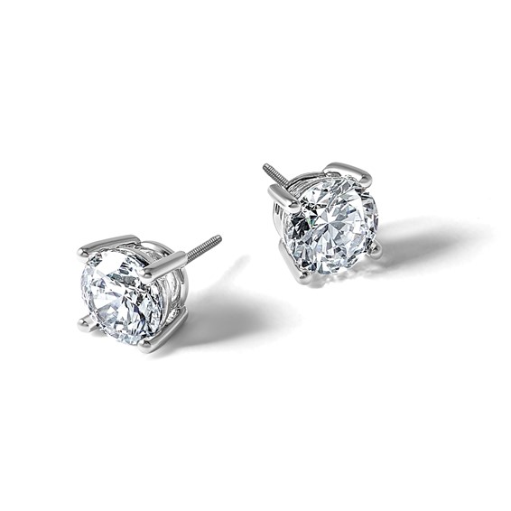 14k White Gold 2 1/2 carat Lab Grown Diamond VS+ F+ Round Complete Four Prong Screwback Heavyweight Stud Earrings