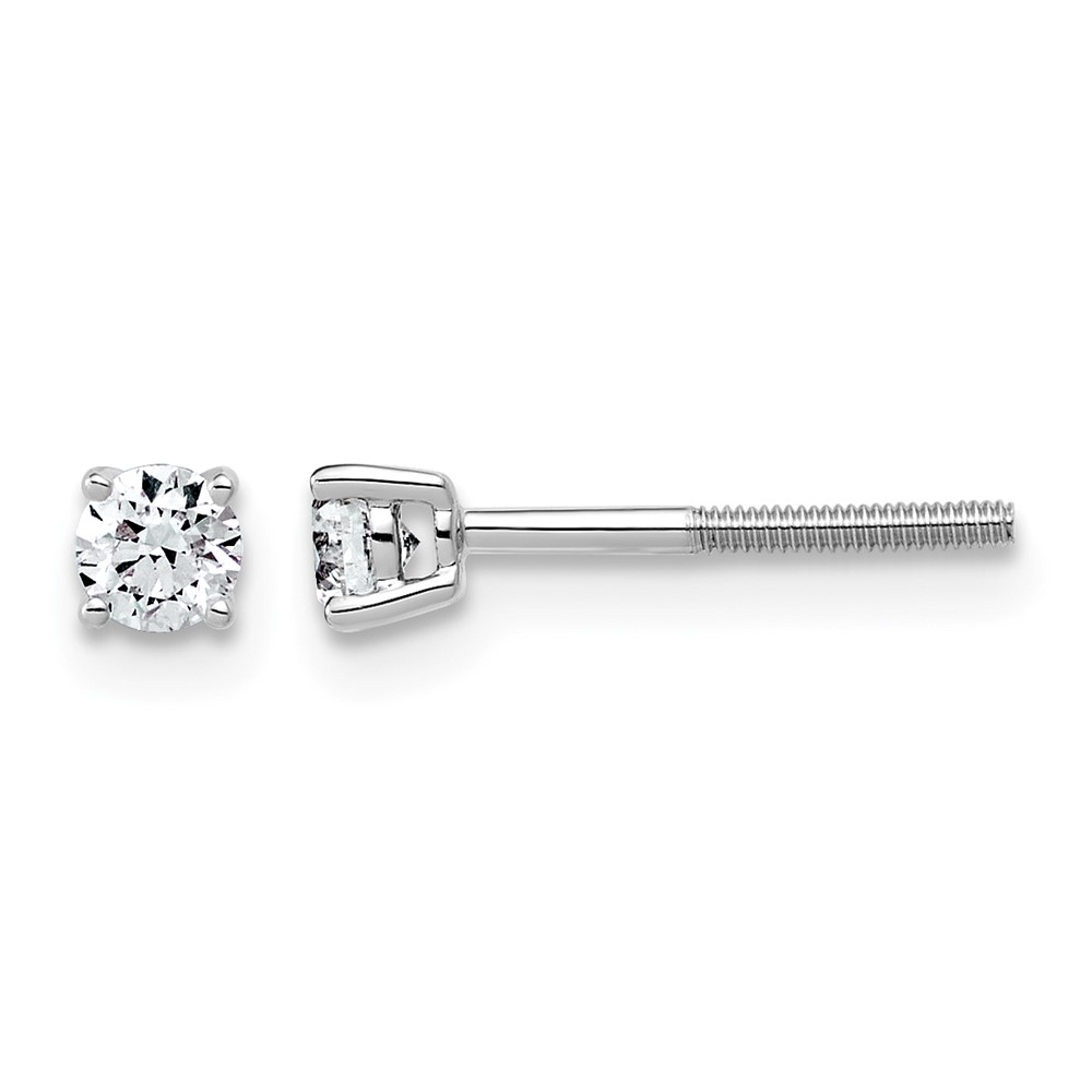14K White Gold 0.25 Carat Lab Grown Diamond VS+ F+ Round Complete Four Prong Lightweight Screwback Stud Earrings