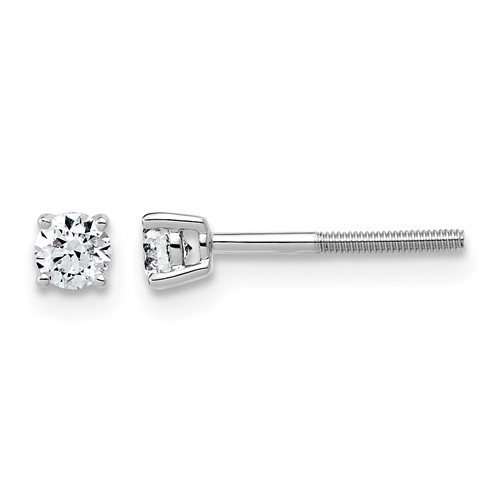 14k White Gold 1/4 carat Lab Grown Diamond VS/SI+ G+ Round Complete Four Prong Lightweight Screwback Stud Earrings