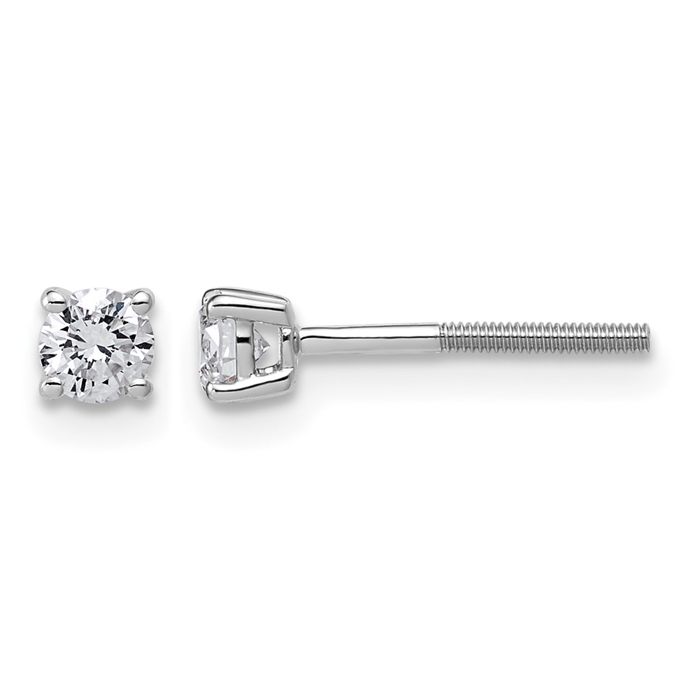 14K White Gold 0.33 Carat Lab Grown Diamond VS+ F+ Round Complete Four Prong Lightweight Screwback Stud Earrings