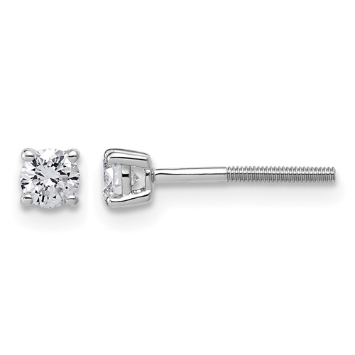 14k White Gold 1/3 carat Lab Grown Diamond VS+ F+ Round Complete Four Prong Lightweight Screwback Stud Earrings