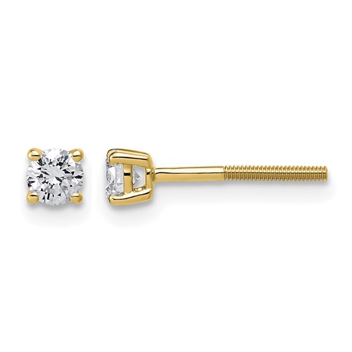 14k 1/3 carat Lab Grown Diamond VS+ F+ Round Complete Four Prong Lightweight Screwback Stud Earrings