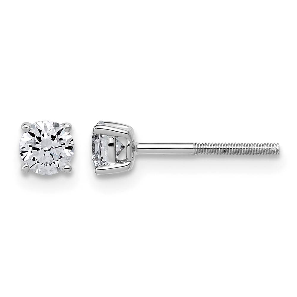 14K White Gold 0.50 Carat Lab Grown Diamond VS SI+ G+ Round Complete Four Prong Lightweight Screwback Stud Earrings