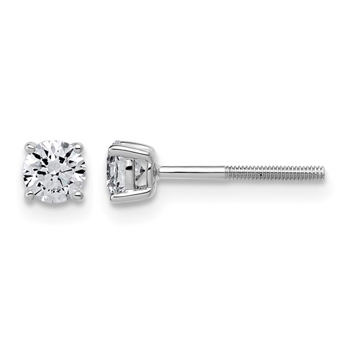 14K White Gold 0.50 Carat Lab Grown Diamond VS SI+ G+ Round Complete Four Prong Lightweight Screwback Stud Earrings