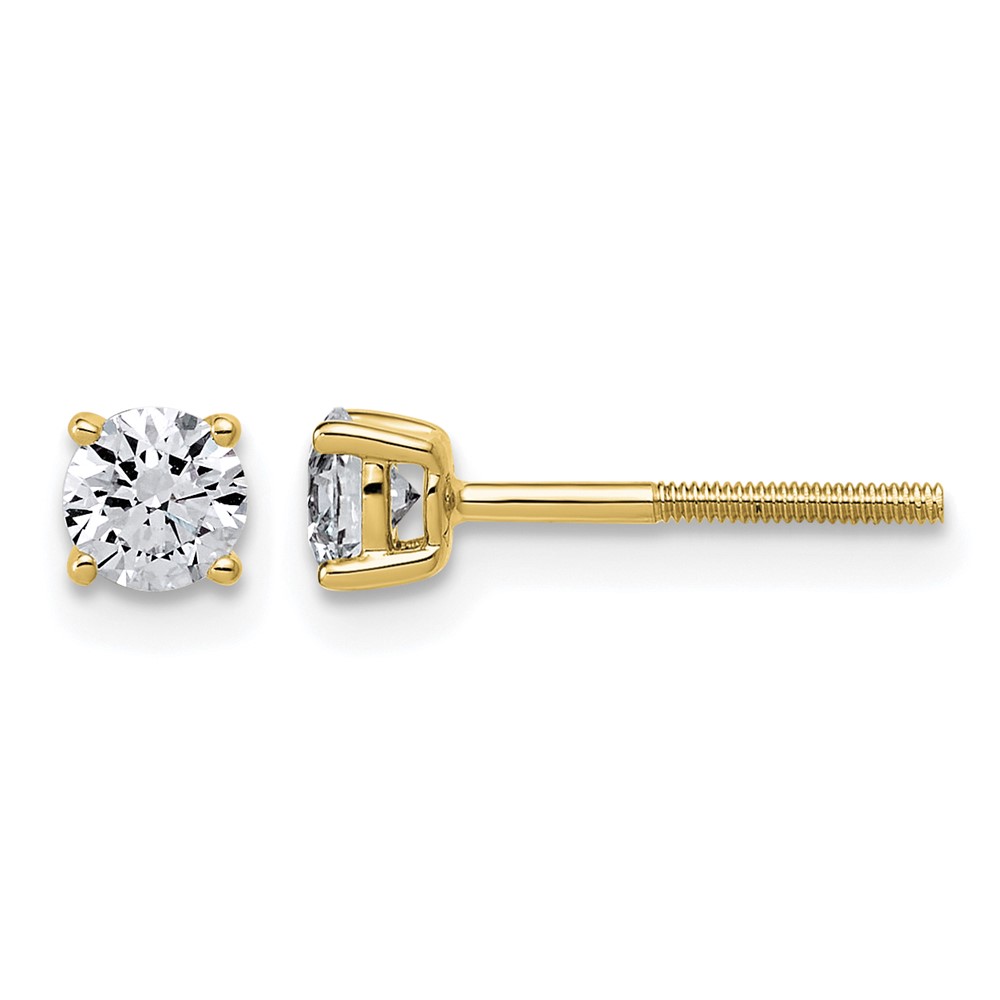 14K Yellow Gold 0.50 Carat Lab Grown Diamond VS+ F+ Round Complete Four Prong Lightweight Screwback Stud Earrings
