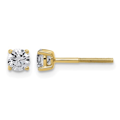 14K Yellow Gold 0.50 Carat Lab Grown Diamond VS SI+ G+ Round Complete Four Prong Lightweight Screwback Stud Earrings