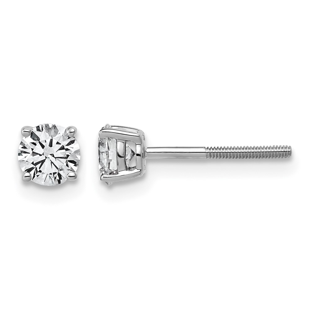 14K White Gold 0.62 Carat Lab Grown Diamond VS SI+ G+ Round Complete Four Prong Lightweight Screwback Stud Earrings