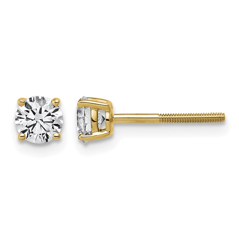 14K Yellow Gold 0.62 Carat Lab Grown Diamond VS+ F+ Round Complete Four Prong Lightweight Screwback Stud Earrings