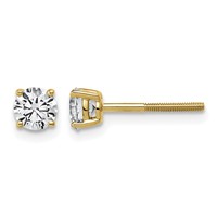 14K Yellow Gold 0.62 Carat Lab Grown Diamond VS+ F+ Round Complete Four Prong Lightweight Screwback Stud Earrings view 1
