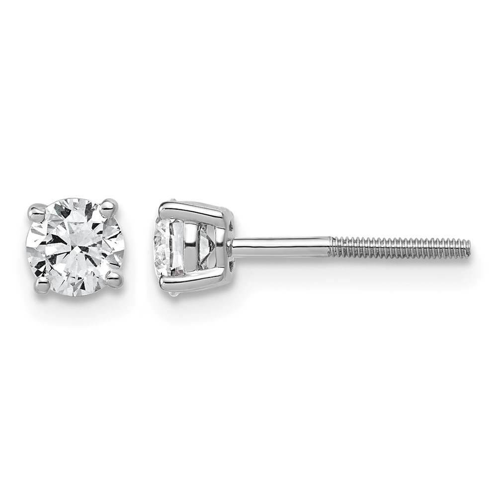 14K White Gold 0.75 Carat Lab Grown Diamond VS SI+ G+ Round Complete Four Prong Lightweight Screwback Stud Earrings