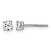 14K White Gold 0.75 Carat Lab Grown Diamond VS SI+ G+ Round Complete Four Prong Lightweight Screwback Stud Earrings view 1